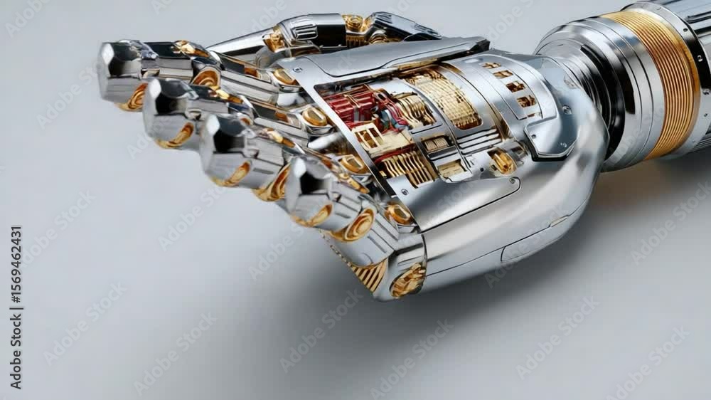 Aufkleber futuristic robotic hand: this image shows a gleaming, highly detailed robotic hand, showcasing advan