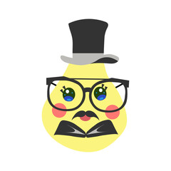 Cartoon pear character with glasses, mustache, and top hat. Funny cute fruit illustration. Mascot for healthy food