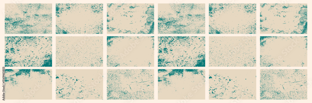 Aufkleber Collection of old retro textured rectangle shapes, grungy and worn. Set of rough and worn linocut vector box artistic backgrounds and shabby textures. Grunge text box frame template