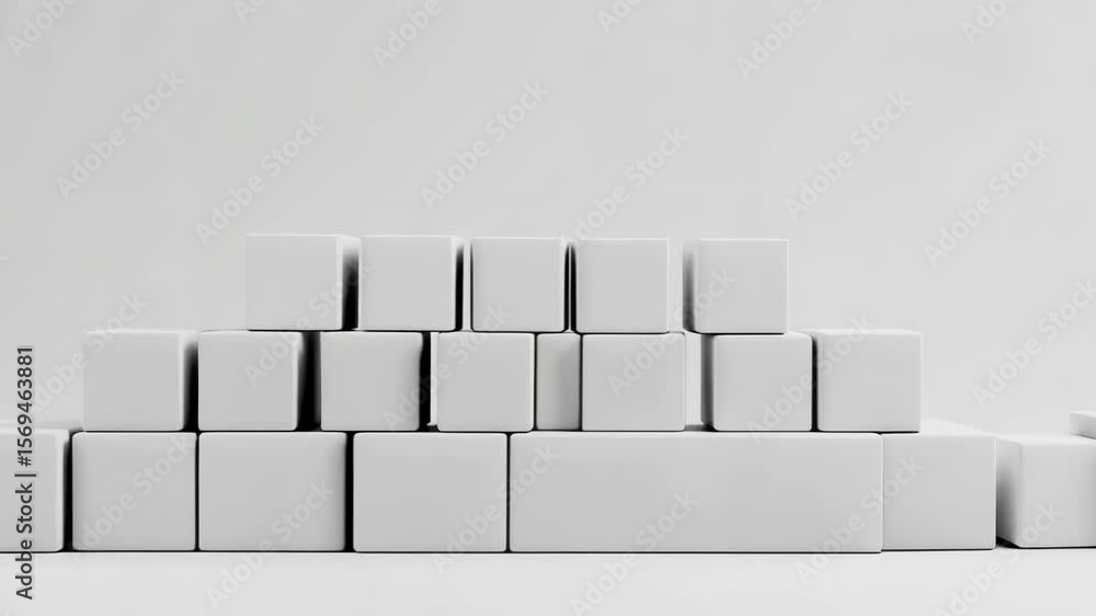 Poster a collection of white cubes are stacked in an abstract geometric structure, creating a modern and mi