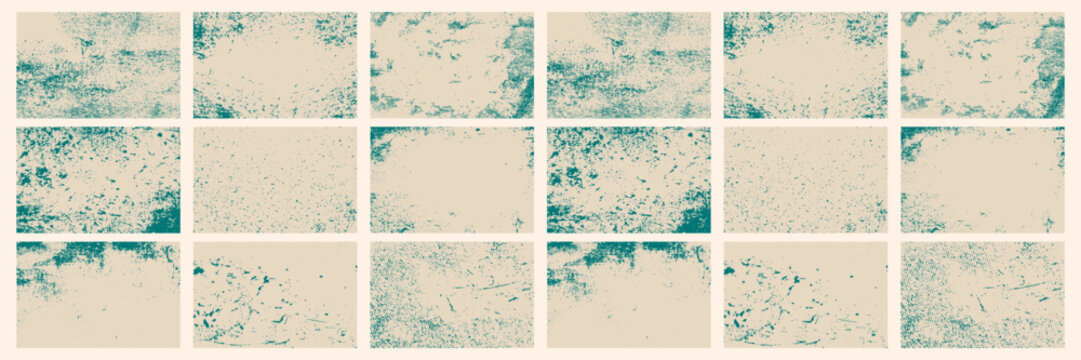 Collection of old retro textured rectangle shapes, grungy and worn. Set of rough and worn linocut vector box artistic backgrounds and shabby textures. Grunge text box frame template