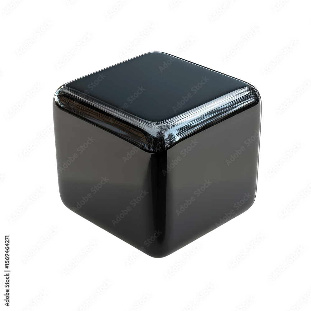 Poster sleek obsidian cube design reflective surface rounded edges dark abstract on transparent background