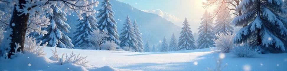 Sparkling Winter Wonderland Frosted Trees and Glistening Snow in a Magical Ethereal Forest, Perfect for Holiday and Fantasy Projects
