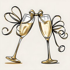 Elegant champagne flutes in trendy line art