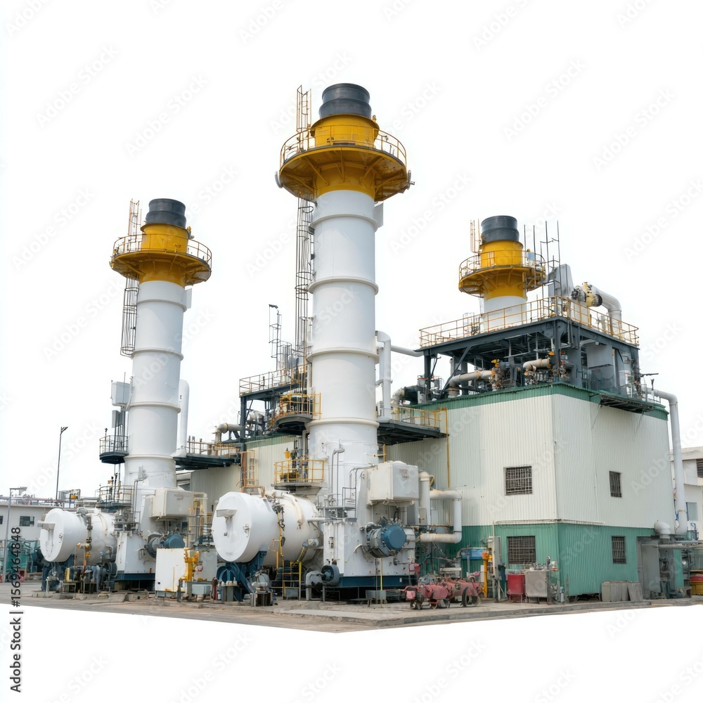 Poster energy factory equipment in industrial location isolated image capturing standard scale and power dy