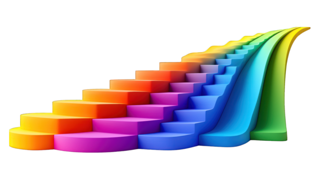 Rainbow steps curving up into a slide - Powered by Adobe