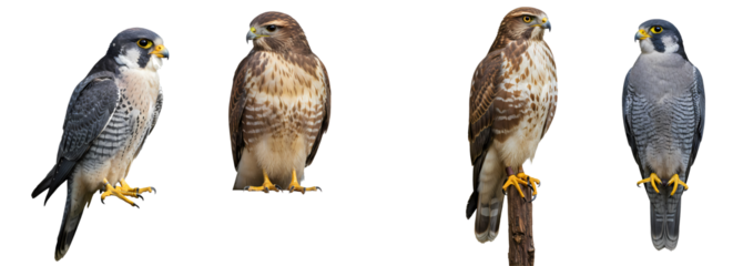 Explore different species of falcon and hawk birds perched wildlife photography animal kingdom nature study on transparent background