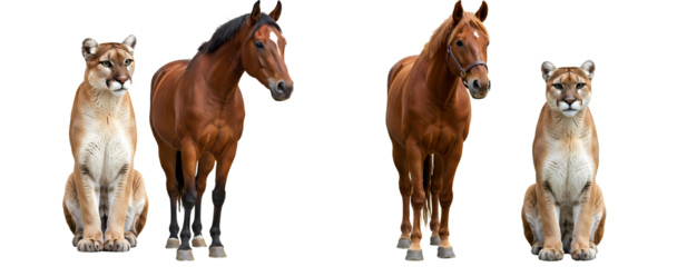 Horses and cougars image: beautiful animal photography showcasing wildlife and equine beauty together on transparent background
