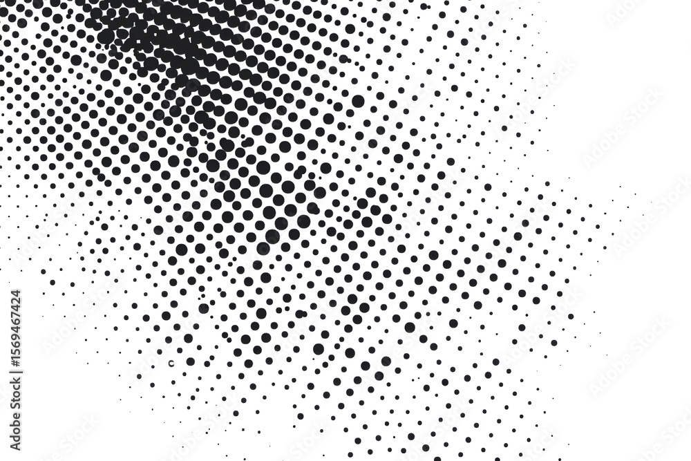 Poster a monochrome digital texture featuring a pixelated pattern of small black dots scattered across a wh