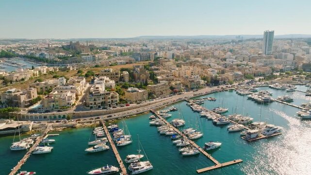 Aerial view of Msida yacht marina, Ta' Xbiex city. Malta 