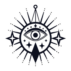 Mystic Third Eye Symbol with Celestial Stars Line Art PNG Transparent Background