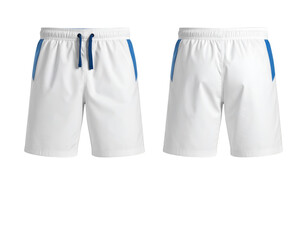 Sportswear Shorts: Stylish and functional sportswear shorts in a crisp white, complemented by vibrant blue accents, are showcased from both front and back perspectives.