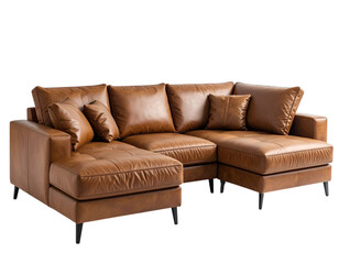 Fototapeta premium Luxurious Leather Sofa: A modern, L-shaped leather sofa, offering comfort and style. Ideal for relaxing in any living space.