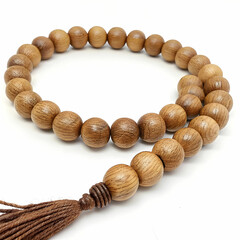 Obraz premium A beautifully crafted wooden tasbeeh (prayer beads) used for meditation and spiritual