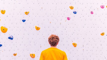Man Faces Colorful Indoor Climbing Wall Challenge