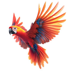 Fototapeta premium Vivid Macaw in Flight Red Parrot with Vibrant Wings on the Black Transparent Background Vector Image