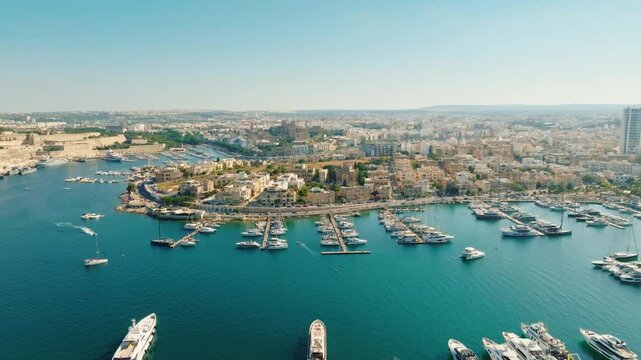 Drone aerial view of Msida yacht marina, Ta' Xbiex city. Malta 