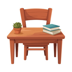 Fototapeta premium Wooden Desk and Chair with Books and Plant