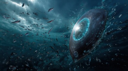 Obraz premium Exploration of underwater alien technology ocean depths digital art sci-fi environment dramatic perspective
