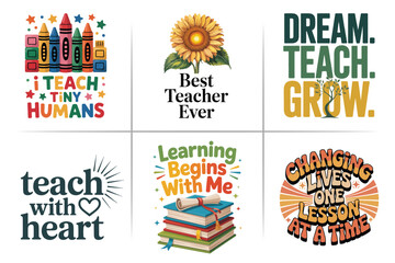 Teacher Life Quote Bundle – Inspiring Typography for Educators with Books, Pencils, Coffee, Chalkboard Elements – Perfect for T-Shirts, Stickers, Mugs & Classroom Decor – Vector Design Set