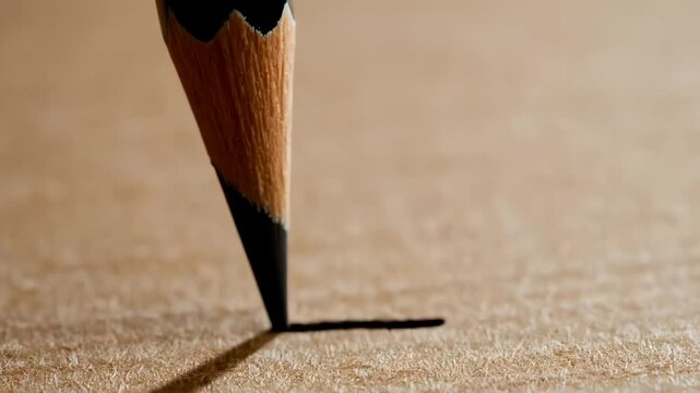 A sharp pencil creating a dark line on a textured brown paper surface, seen in a close-up