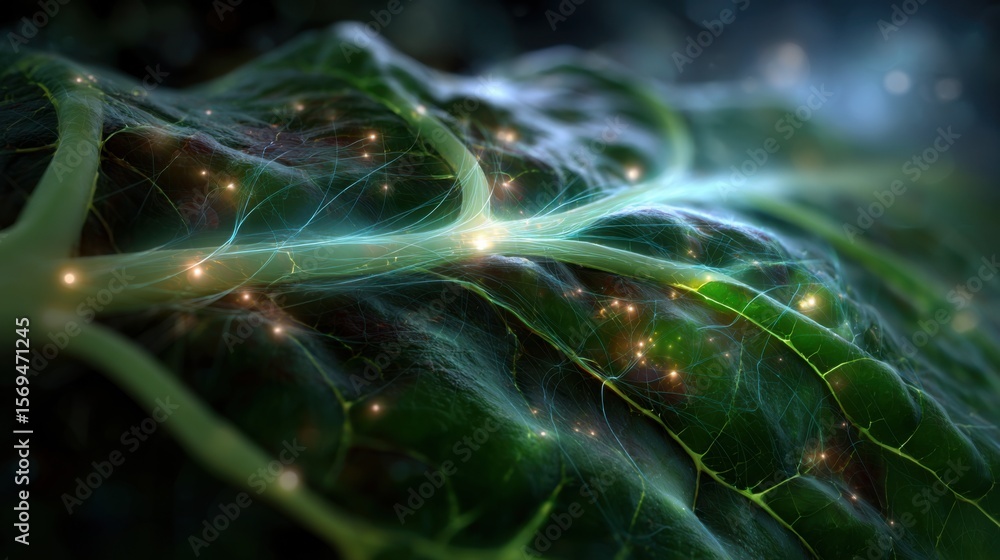 Poster exploring intricate leaf structures nature macro photography organic environment close-up cellular c