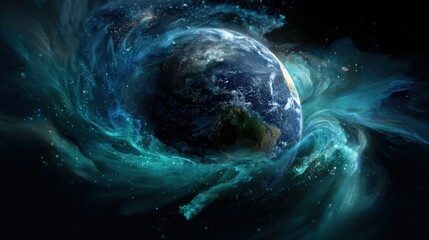 Galactic exploration of earth space digital art cosmic environment aerial view universal concept