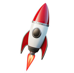 Red and white rocket, angled, with flames