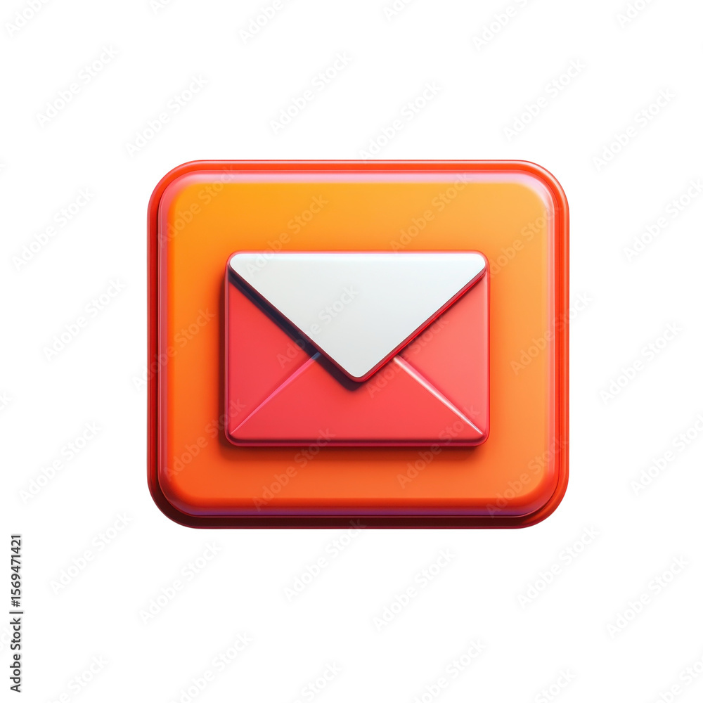 Poster glossy orange email icon with red envelope design modern communication and on transparent background