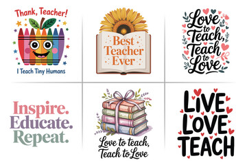 Teacher Life Quote Bundle – Inspiring Typography for Educators with Books, Pencils, Coffee, Chalkboard Elements – Perfect for T-Shirts, Stickers, Mugs & Classroom Decor – Vector Design Set