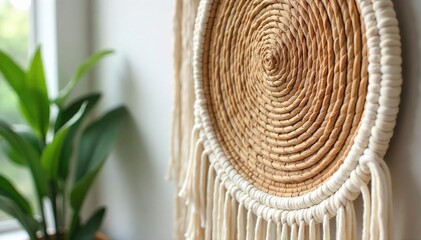 Warm Neutral Woven Wall Hanging Classic Cabin-Style Fiber Art for Home Decor