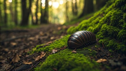 Pill bug curled up on a moist forest floor a close-up exploration of nature's tiny marvels