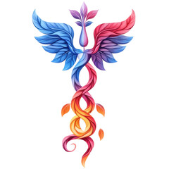 Naklejka premium Phoenix rising of colors floral rebirth vibrant design nature art magical on transparent background