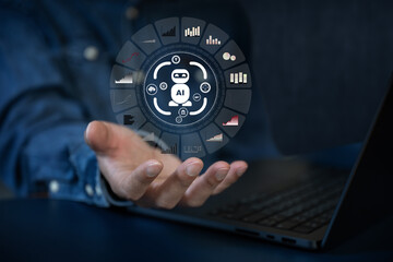 The Business man using AI robots to help analyze and increase efficiency in business