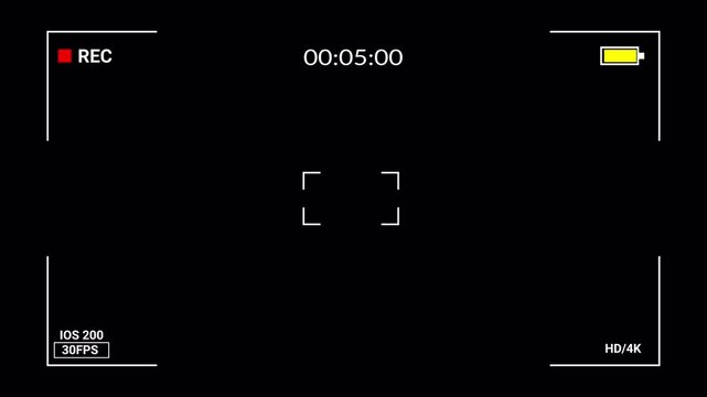 camera recorder screen overlay Video with transparent background, Recording camera screen interface with timer, Camera recording screen interface in 4k.