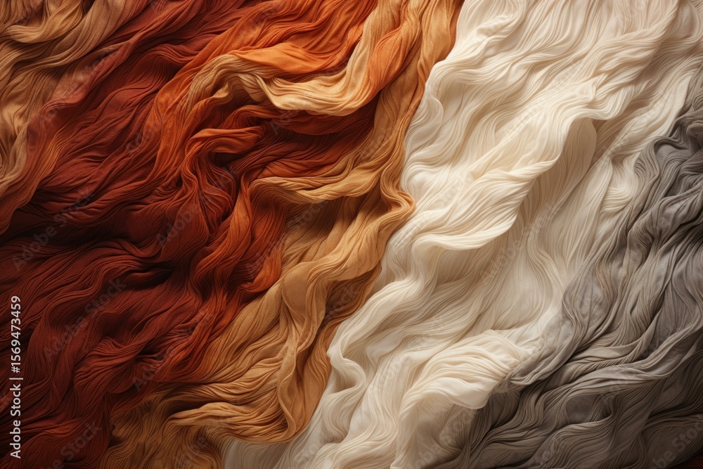 Poster draped fabric in warm earth tones creates an abstract pattern, ideal for backgrounds and design elem