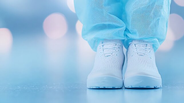 Medical Professional's Feet in Scrubs and Sneakers