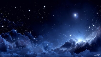 Fototapeta premium star in the night sky. a night sky with stars and clouds. a sky filled with lots of dark clouds
