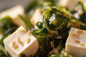 Wakame salad with tofu and miso dressing.