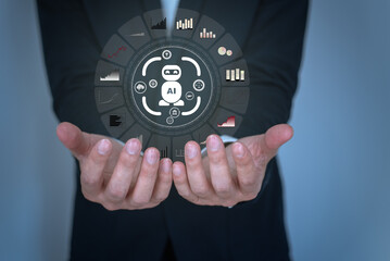 The Business man using AI robots to help analyze and increase efficiency in business