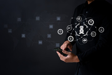 The Business man using AI robots to help analyze and increase efficiency in business