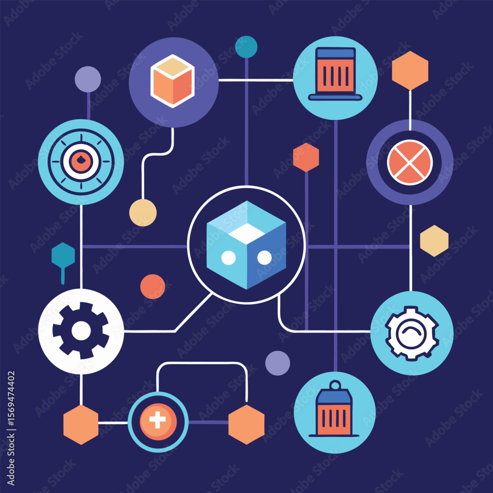 Poster abstract connected concept depicting digital transformation and technology innovation network with a