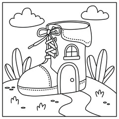 Whimsical Shoe House Coloring Page
