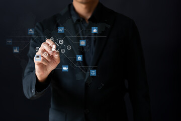 The Business man using AI robots to help analyze and increase efficiency in business