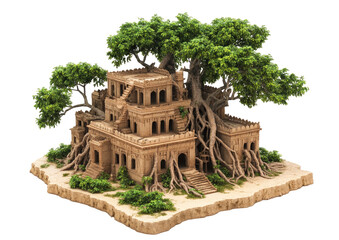 Ancient ruin, overgrown with a large tree