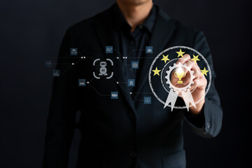 The Business man using AI robots to help analyze and increase efficiency in business