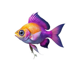 A highly detailed and color-saturated digital artwork of a vibrant, whimsical fish, transparent background - AI Generated Digital Art