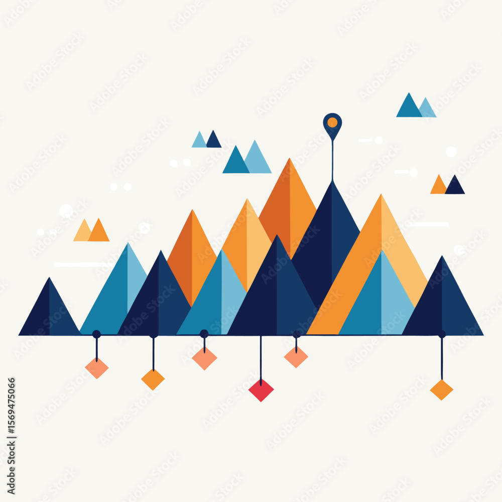 Poster abstract geometric diagram illustrating progress and growth with colorful triangle shapes against a 