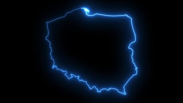 neon glowing Poland map silhouette. Animated Poland map icon with a glowing neon effect. Poland glow map illustration.