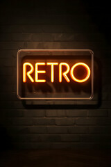 Bright retro neon sign illuminates a dark wall in a vintage-inspired space emphasizing nostalgia and classic design aesthetics